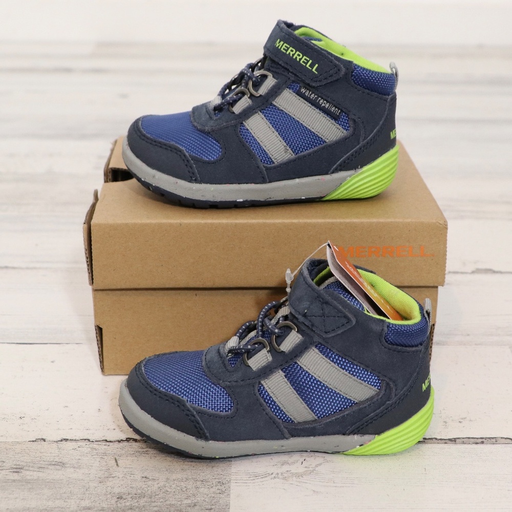Merrell unisex child Bare Steps Ridge Hiking Boot, Navy/Green, 5 Toddler/Walker - Picture 3 of 9